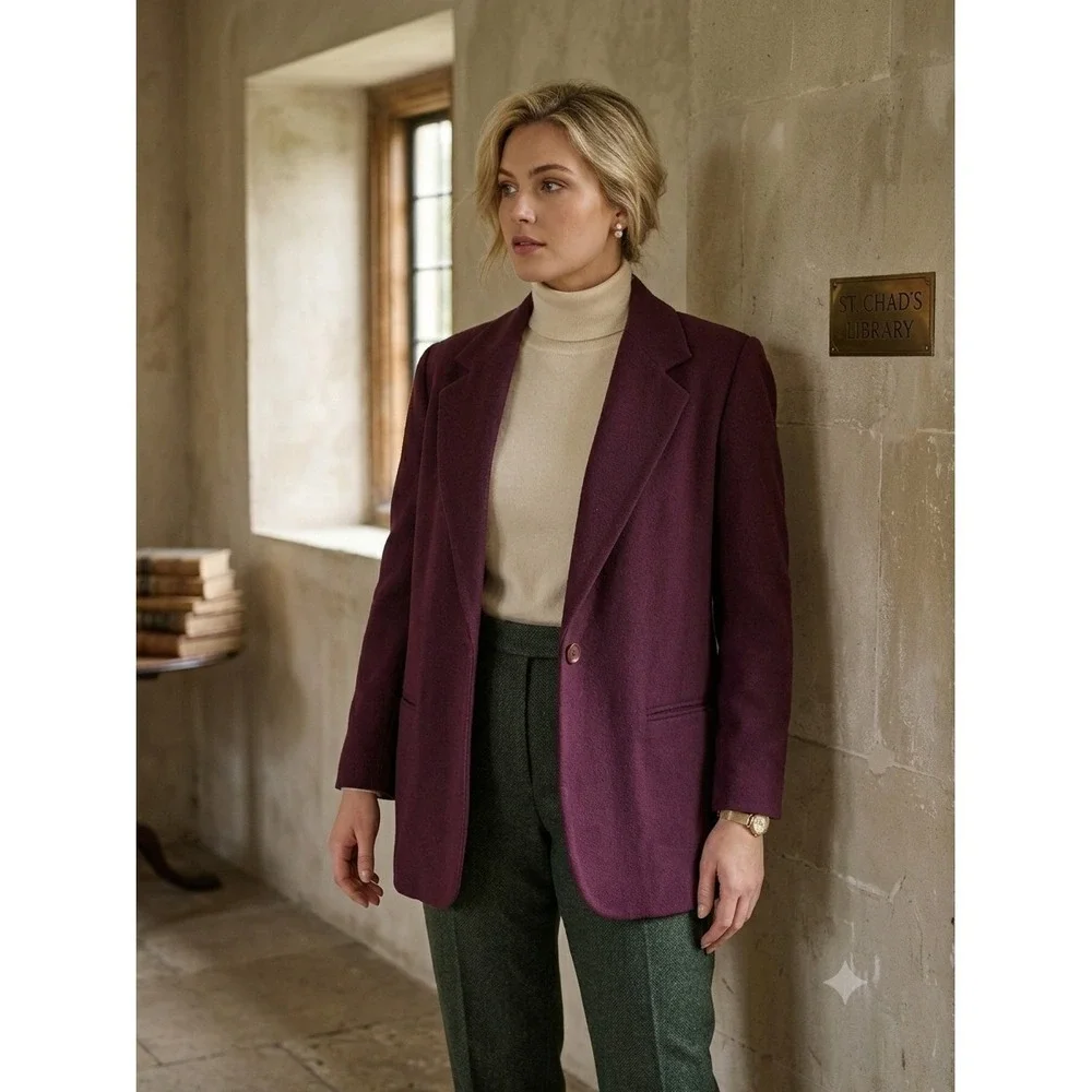 Vintage 90s Longline Blazer Wool Heritage Academia Countryside Purple Size 14